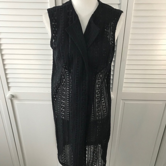 PRICE IS FIRM - NINE WEST Black Lace Cotton Long Vest Size Large - Picture 4 of 7
